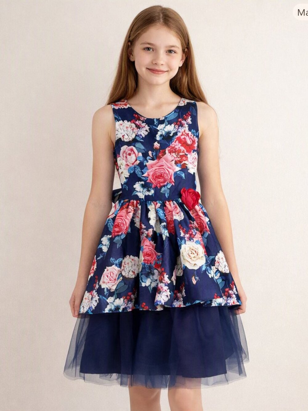 Nannette Kids Floral Dress Size 12 Navy